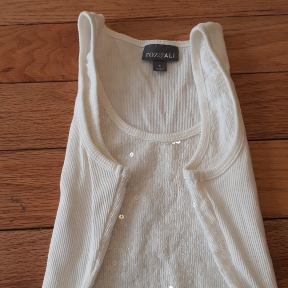 *SOLD* Roz & Ali Off White Sequin Tank Top Size S - Picture 7 of 8
